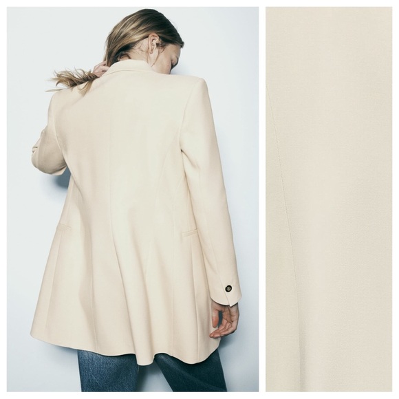 NWT. Zara Cream Viscose Blend Long Fitted Blazer. Size M. - Picture 5 of 12
